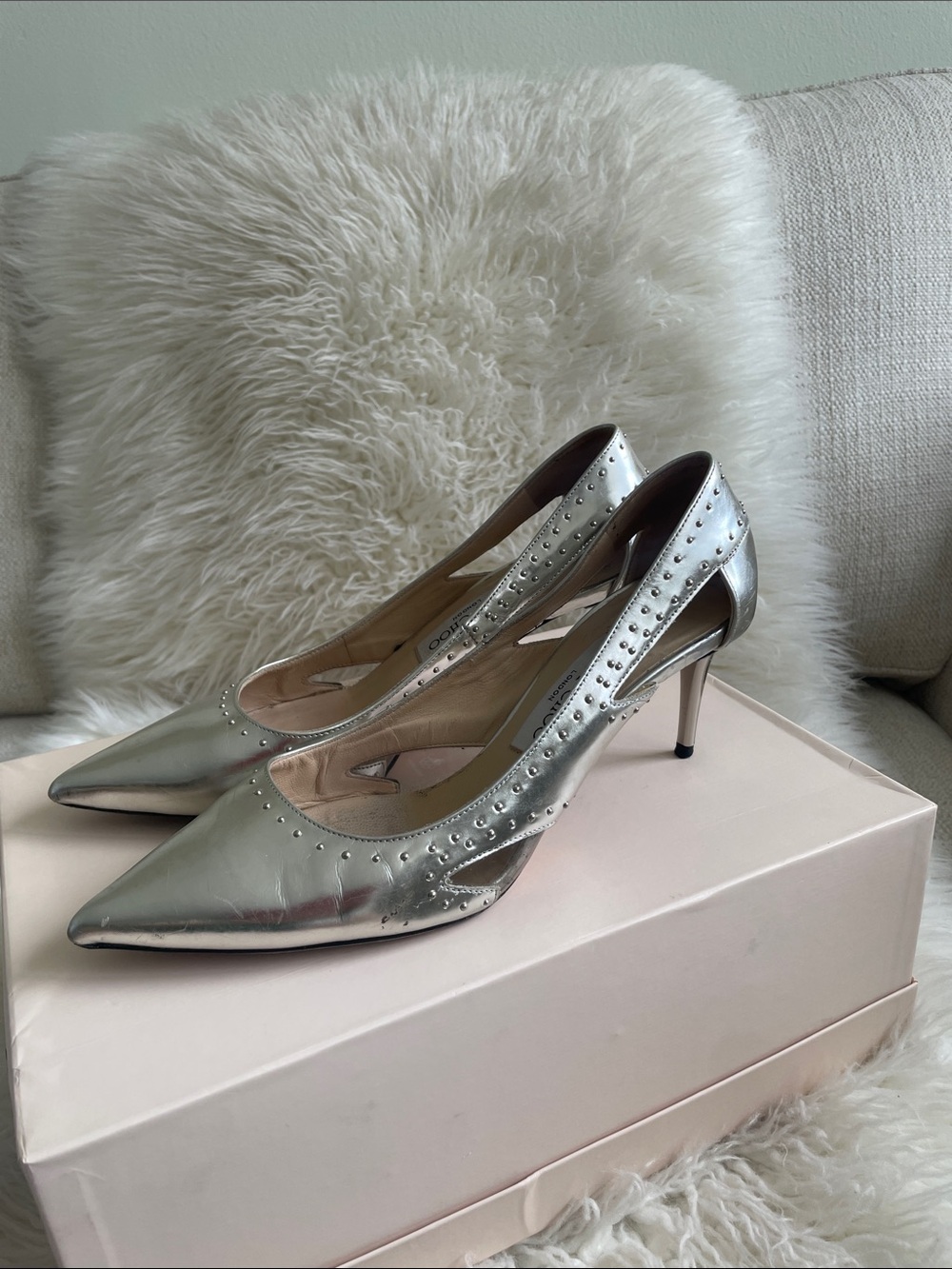 Jimmy Choo Silver Metallic Heels